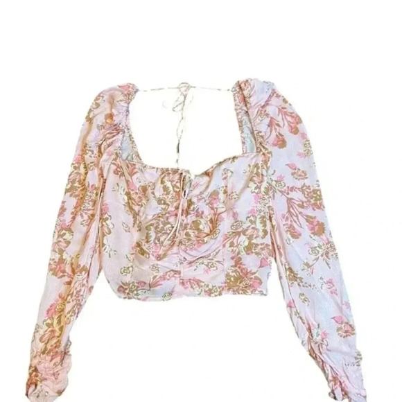 Free People Hilary Floral Crop top pink combo Size Medium - Picture 5 of 9
